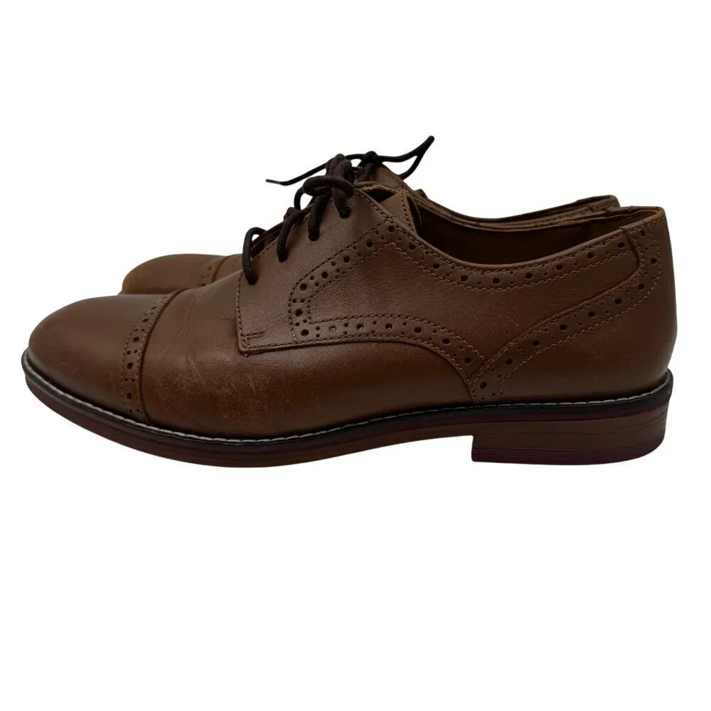 Johnston & Murphy Conard Cap Toe Oxford Brown Boys Size 5M Leather Dress Shoes